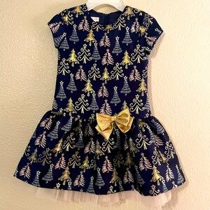 Bonnie Jean Little Girls Size 6x Metallic Printed Navy Blue Dress